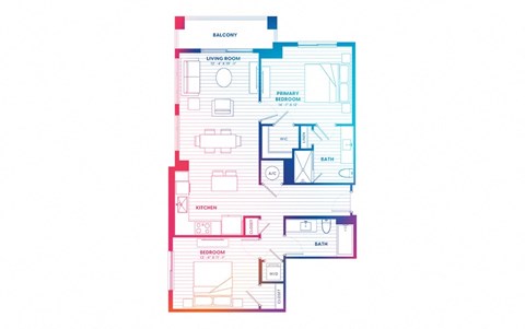 Floor plan for 2 beds, 2 baths, 1080 sqft